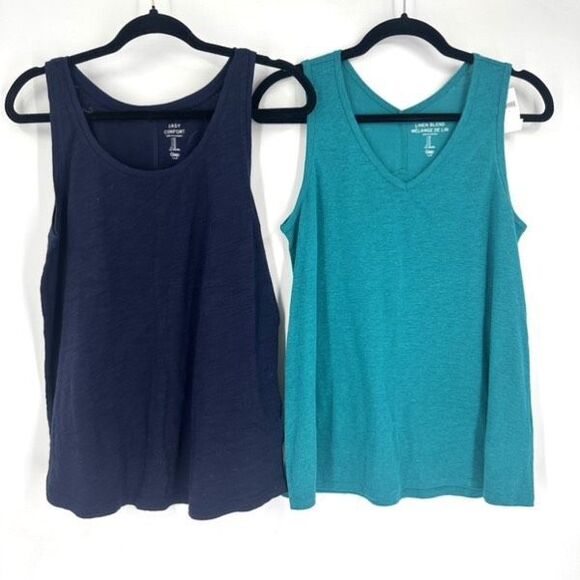 GAP Tops - NWT Gap Tank Tops Linen Blend Turquoise & Navy Easy Comfort Medium Small
